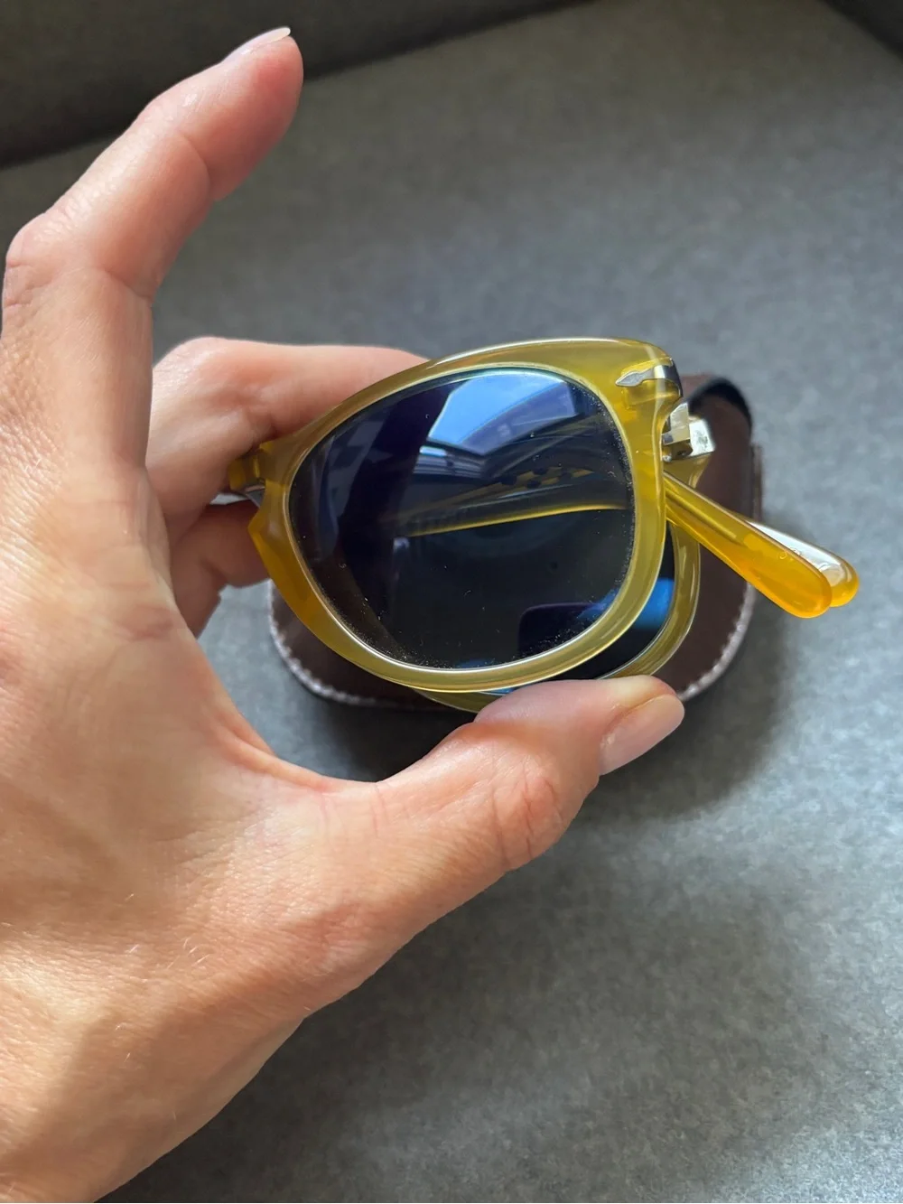 Persol Yellow Frame Sunglasses with Blue Lenses